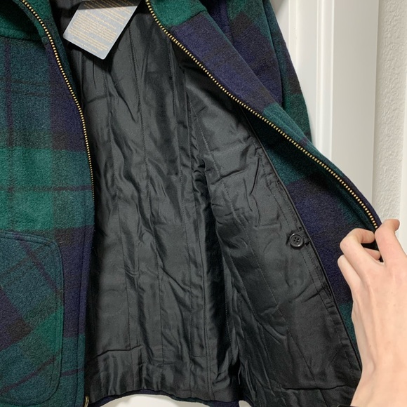 Pendleton Wool Blend Quilted Collar Coat Green and Navy Plaid NWT Size Small - Picture 7 of 7